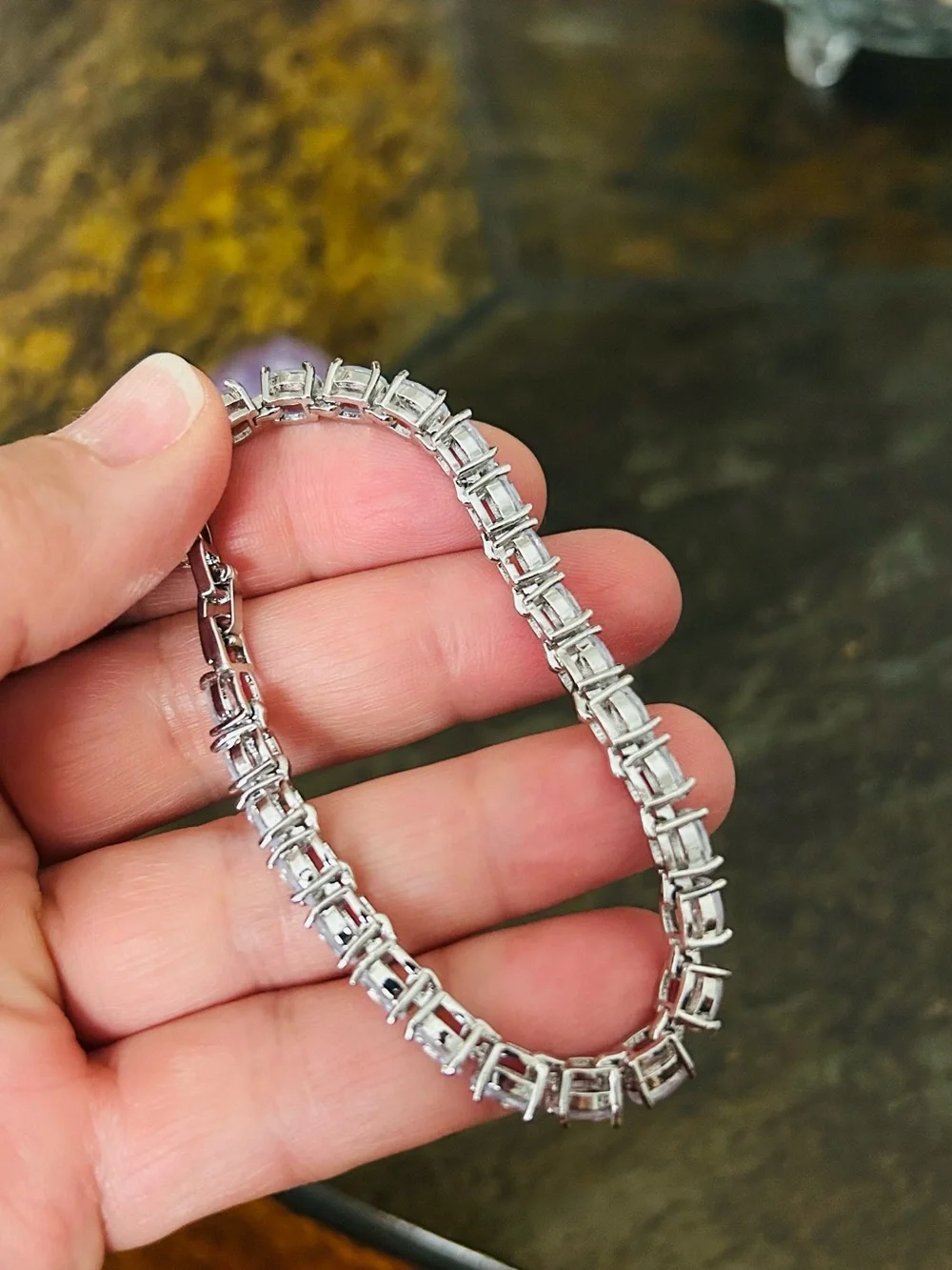 Classic Crystal Silver Tone Tennis Bracelet sz 6.5